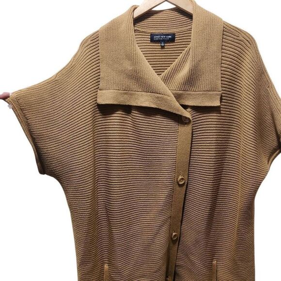 Jones New York brown ribbed knit button front double breasted sweater 1X pockets - Picture 3 of 8
